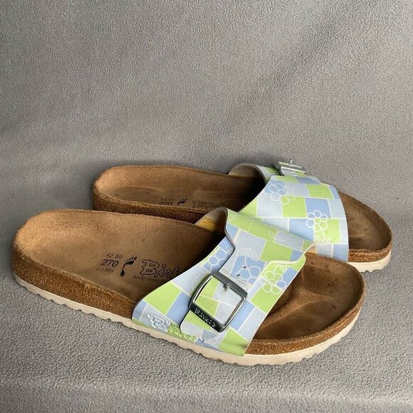 BIRKI\'S Birkenstock Womens 11 Blue/ Green Squares Slides Sandals‎ Size Mens-9 main image 4